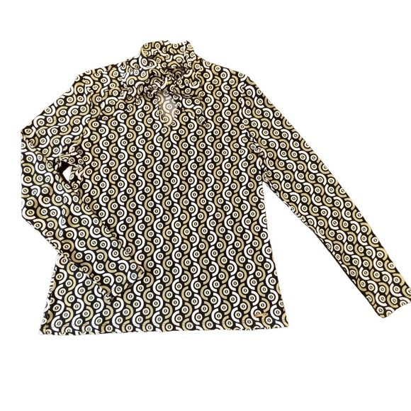 Tahari groovy graphic print long sleeve bow collar blouse size L - Picture 3 of 15